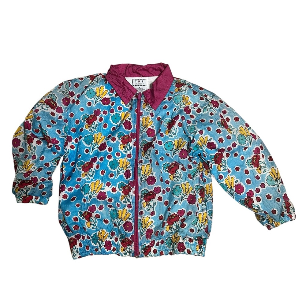 Vintage Colorful Printed Kids Floral Raincoat Windbreaker size 6